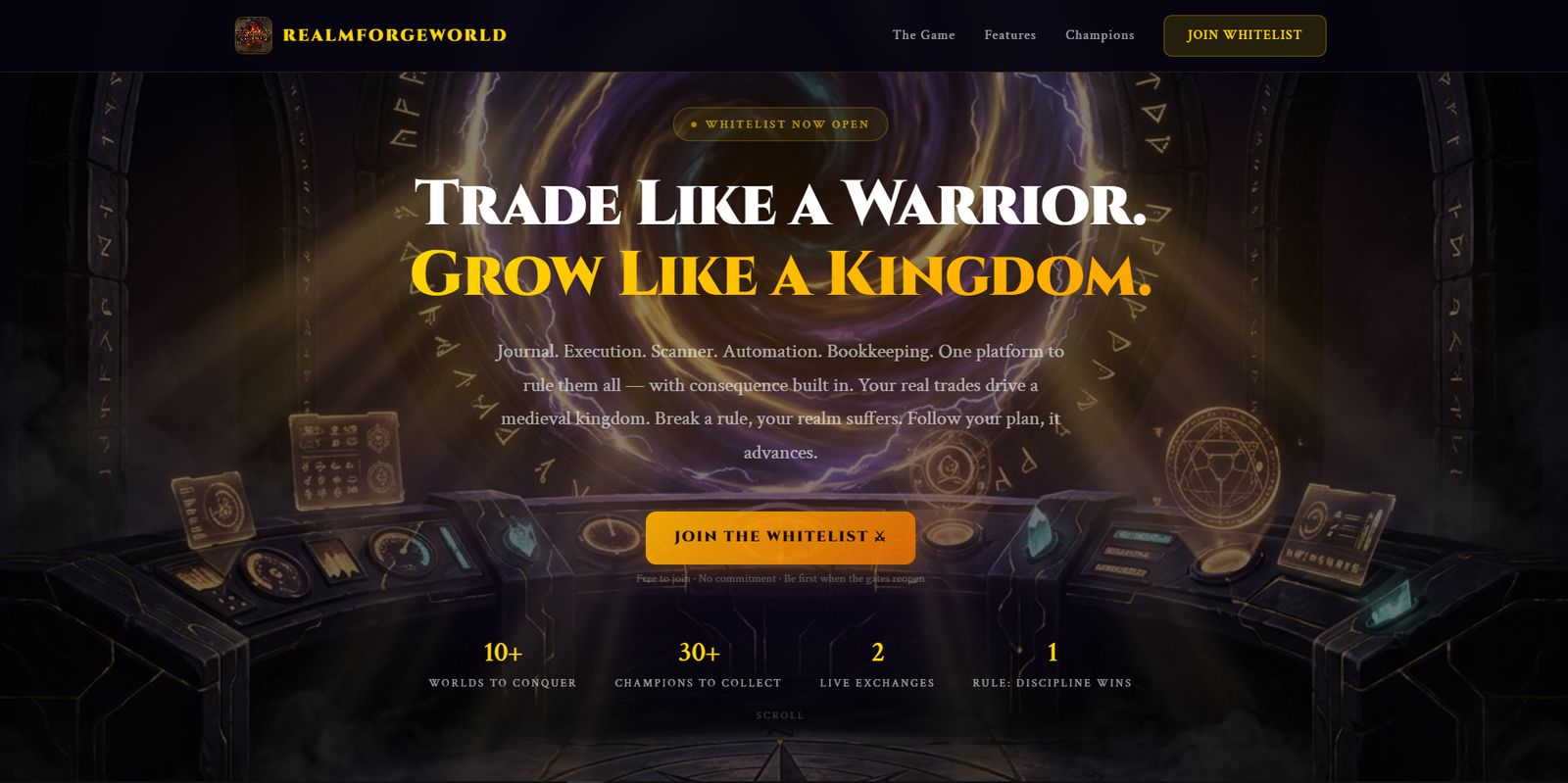 RealmForge,trading RPG platform where real trades build your kingdom